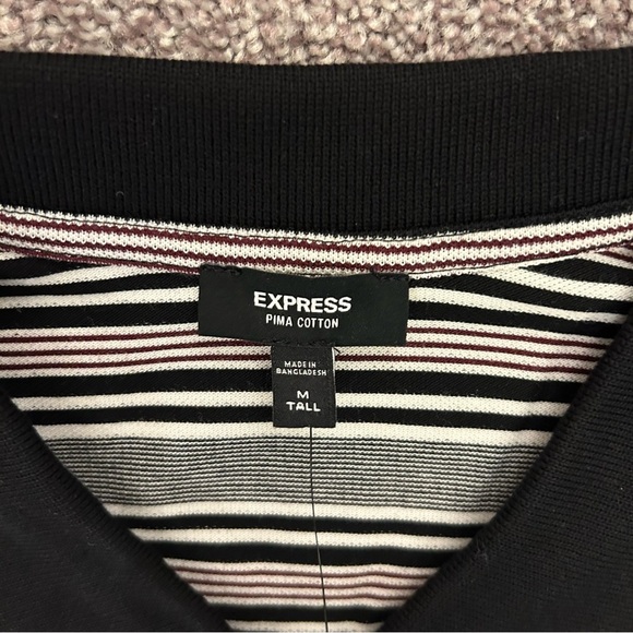 Express Men's Striped Perfect Pima Cotton Pique Polo Size M Tall 1/4 Zip NWT $64 - Picture 12 of 16